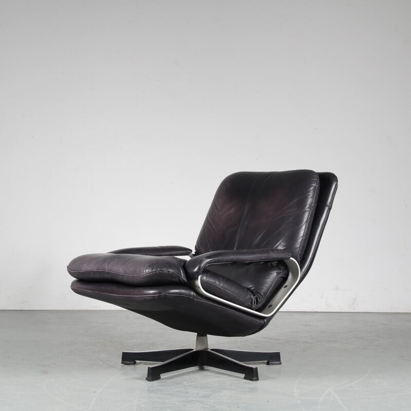 Vintage leather swivel armchair 1970s