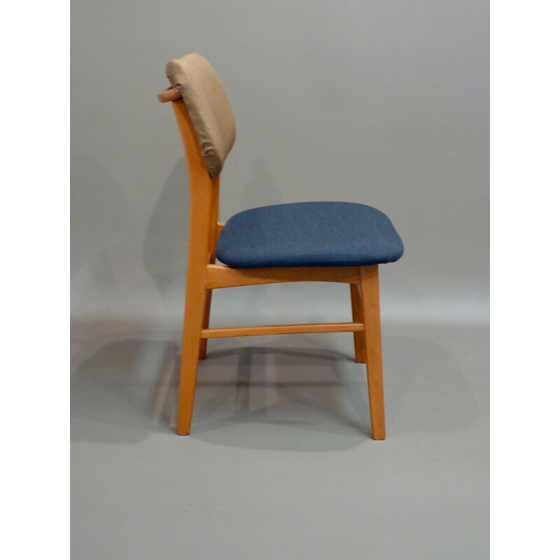 Suite de 4 chaises grises et beiges en teck - 1950