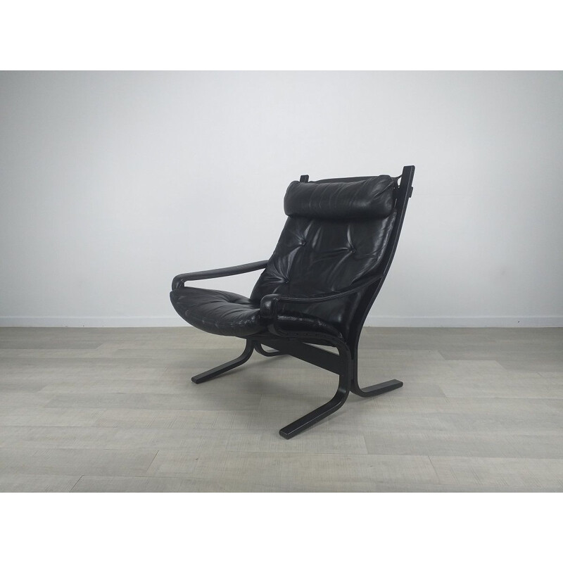 Fauteuil vintage en cuir scandinave Siesta par Ingmar Relling 1970