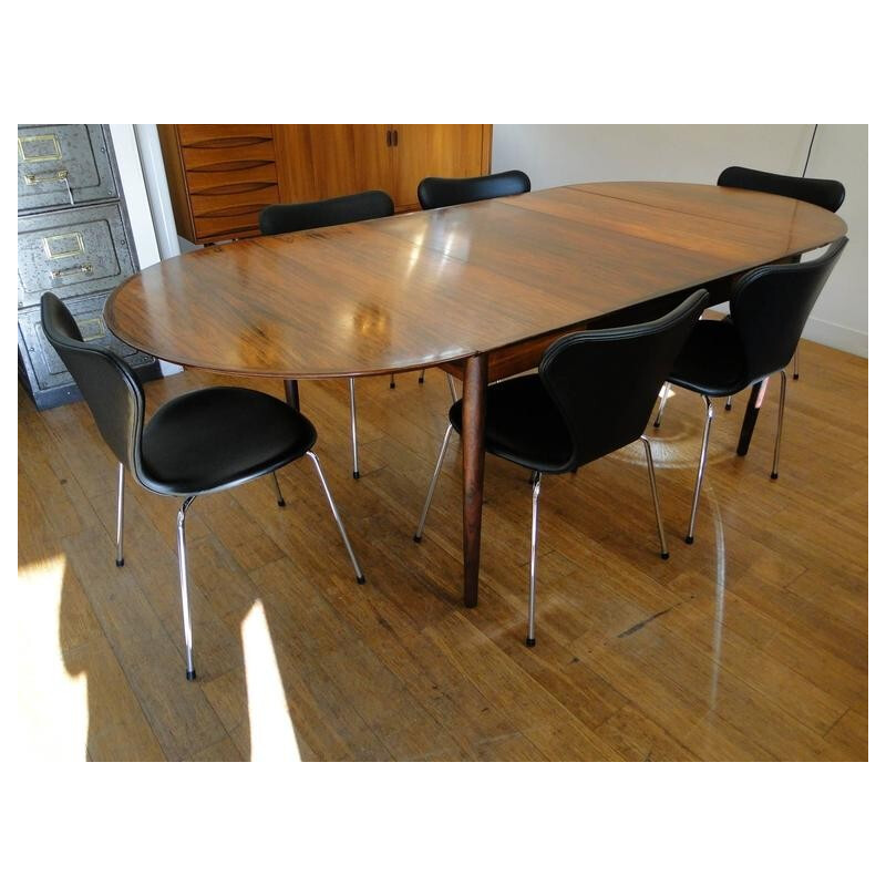 Set of 6 Fritz Hansen "3107" in black leather, Arne JACOBSEN - 1970s