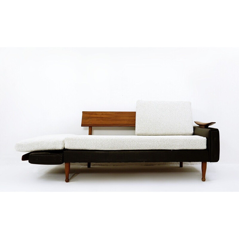 Vintage teak and faux leather sofa bed by Greaves &Thomas UK 1960s