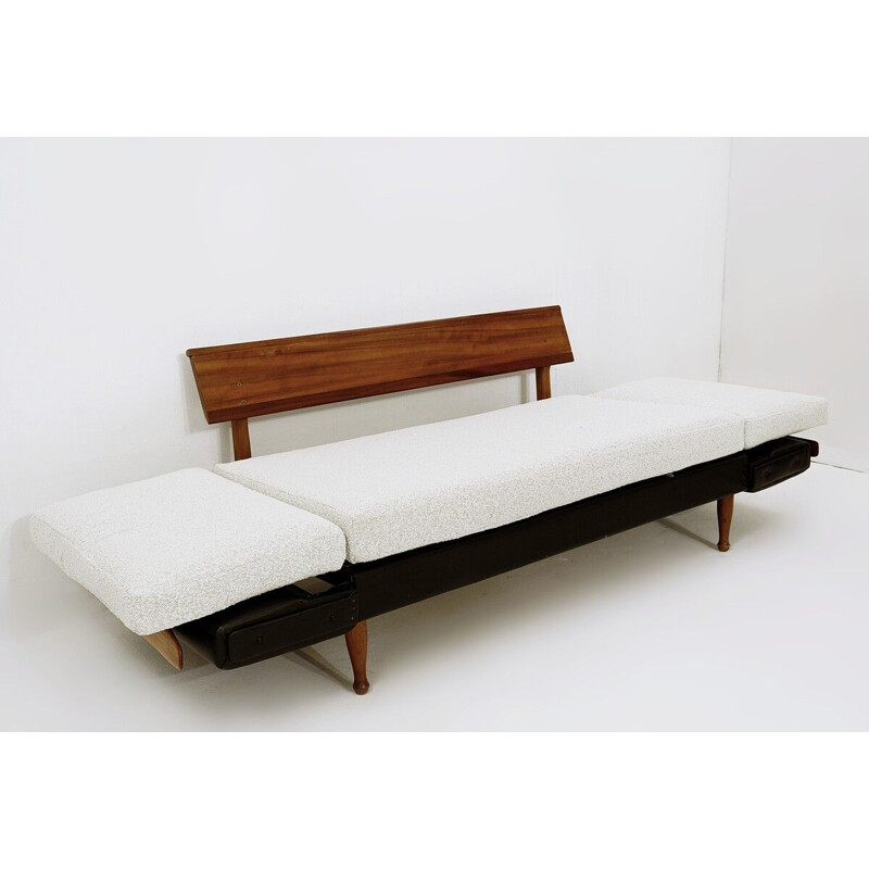 Vintage teak and faux leather sofa bed by Greaves &Thomas UK 1960s