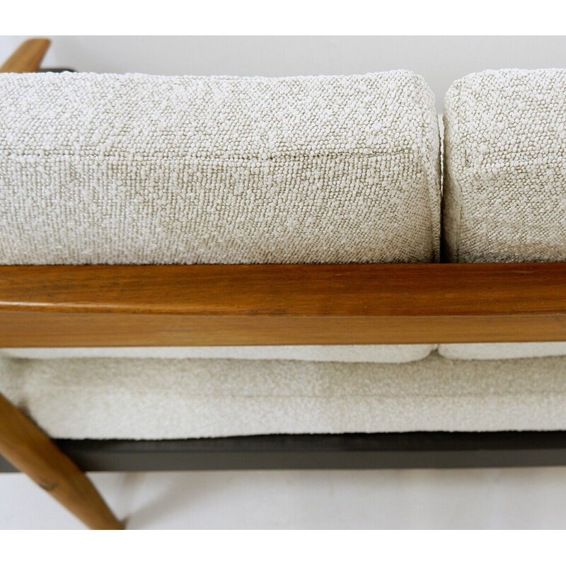 Vintage teak and faux leather sofa bed by Greaves &Thomas UK 1960s