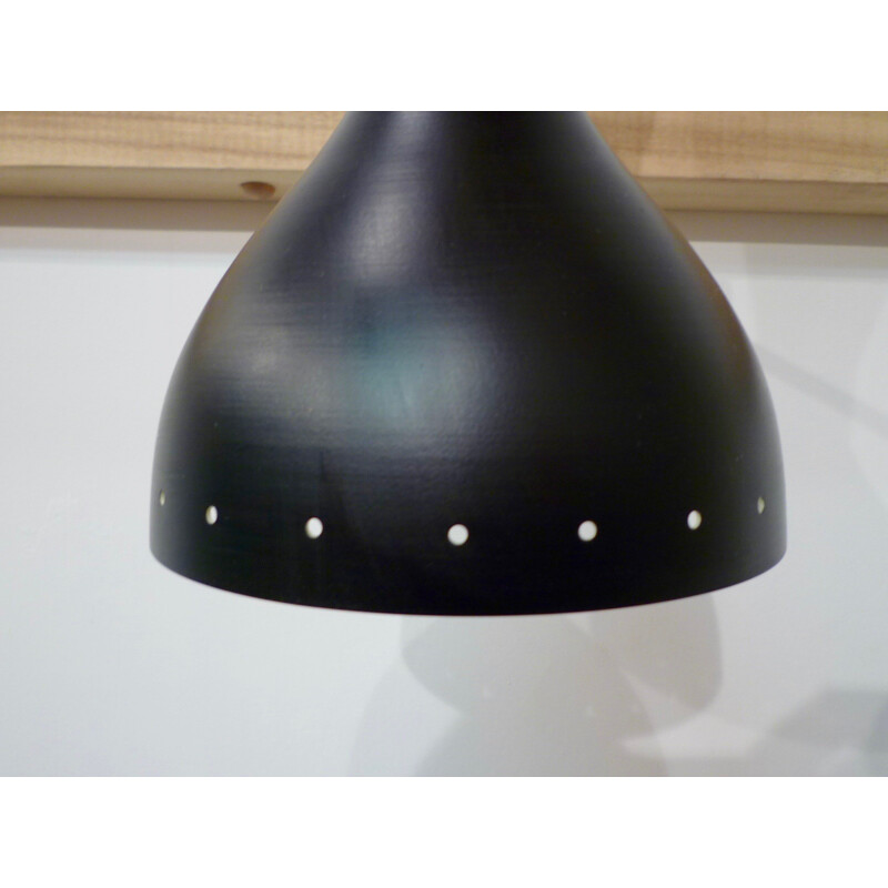 Black Scandinavian wall lamp in metal and porcelain - 1950s