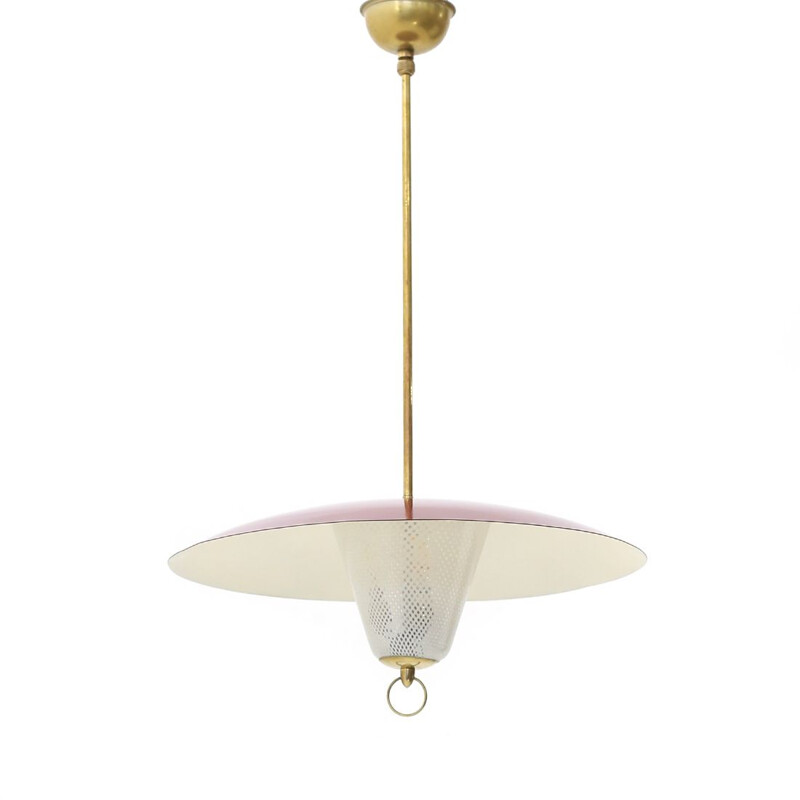 Vintage chandelier with glass diffuser doppia filigrana 1940s