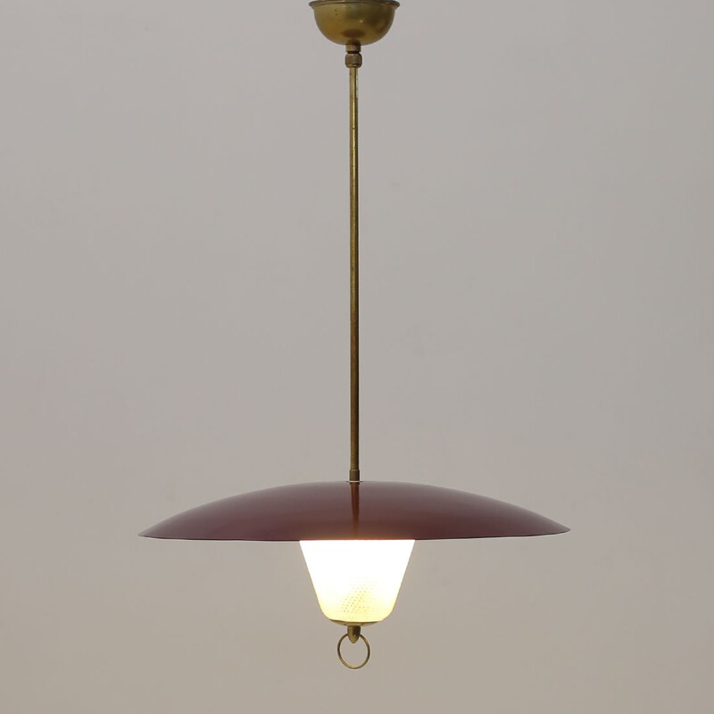 Vintage chandelier with glass diffuser doppia filigrana 1940s