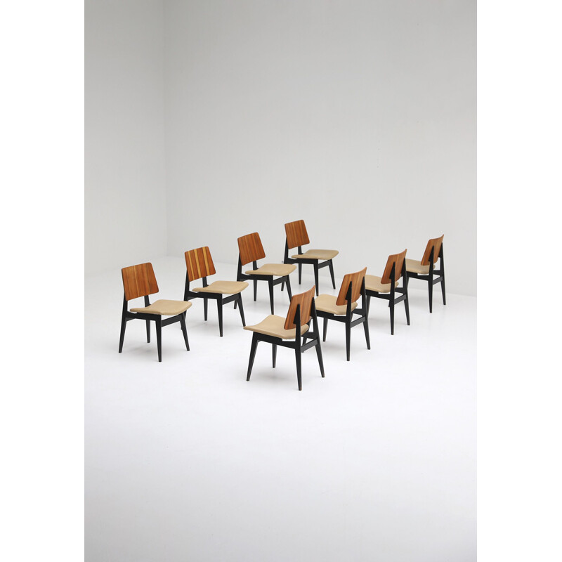 Set of 8 vintage chairs by Luxus Jos De Mey 1950s