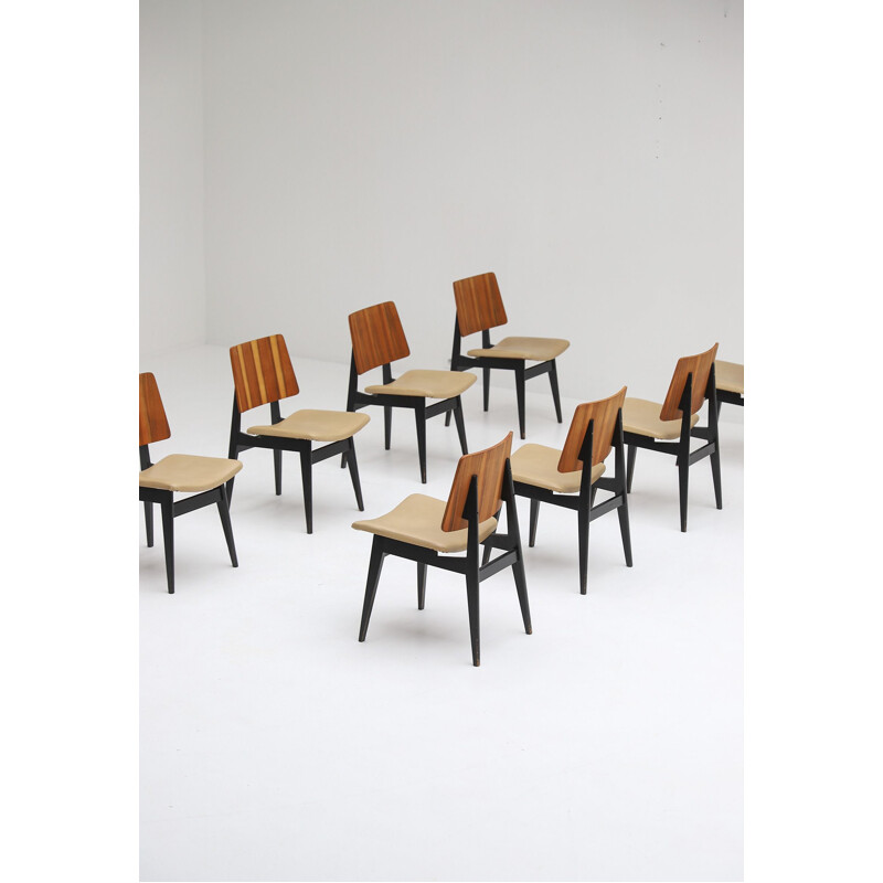 Set of 8 vintage chairs by Luxus Jos De Mey 1950s