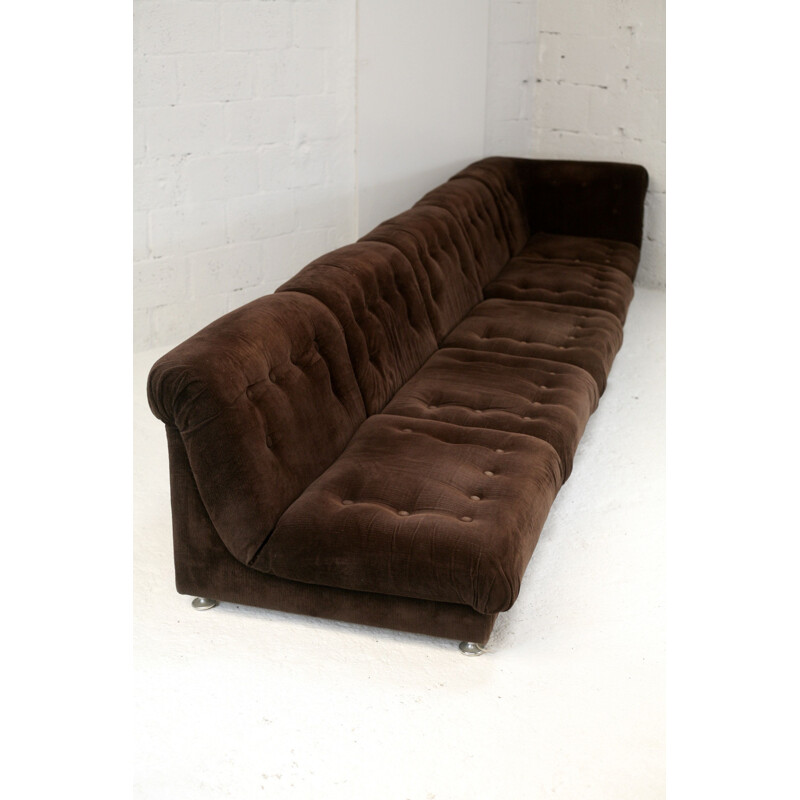 Vintage 5 seater sofa in wood, velvet and foam France 1970s