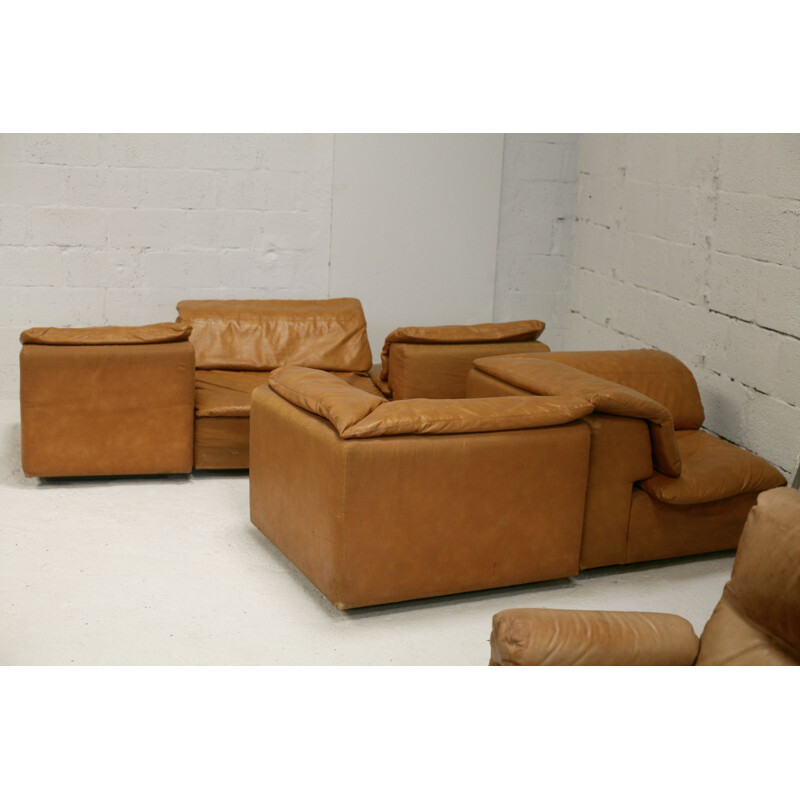 Vintage modular sofa with 5 chairs in foam and leatherette 1970s