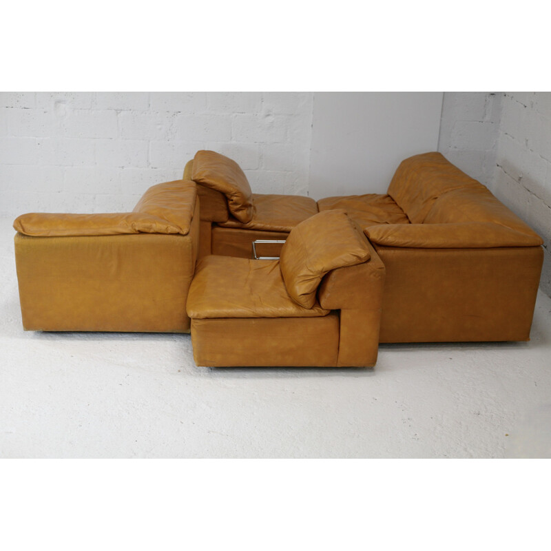 Canapé modulable avec 5 chauffeuses vintage en mousse et simili-cuir France 1970