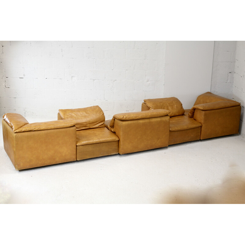 Canapé modulable avec 5 chauffeuses vintage en mousse et simili-cuir France 1970