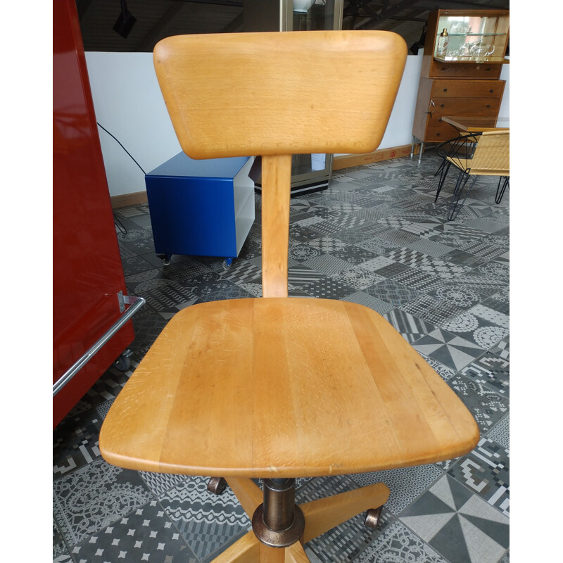 Vintage workshop swivel chair with wheels, Czechoslovakia