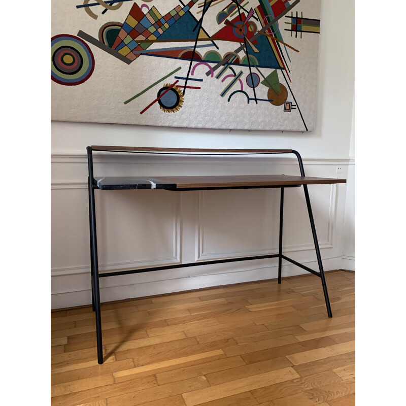 Vintage walnut and marble desk