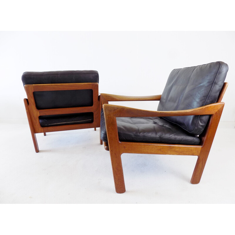 Paire de fauteuils vintage en teck et cuir de N. Eilersen par Illum Wikkelso 1960