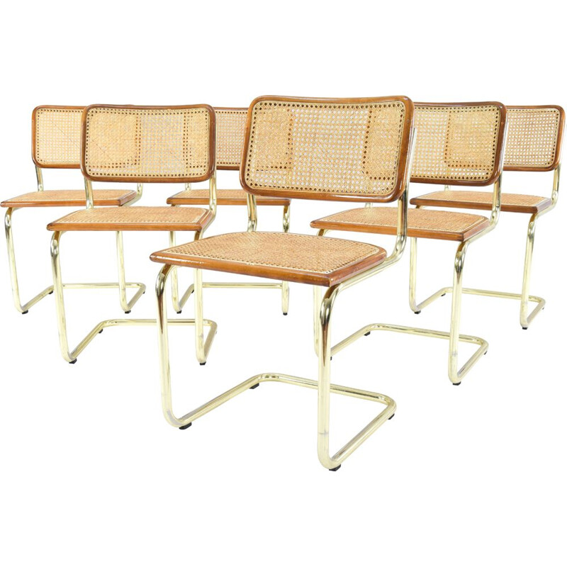 Ensemble de 6 chaises Cesca B32 vintage en laiton de Marcel Breuer Italie 1970