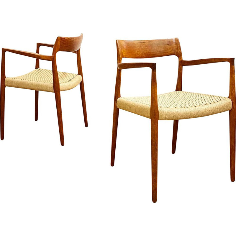 Pair of vintage teak chairs model 57 by Niels O. Møller for J.L. Moller Denmark 1950s