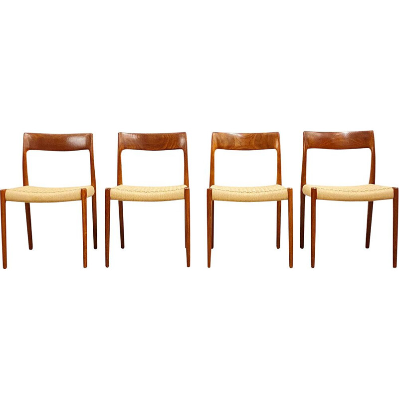 Set of 4 vintage teak chairs model 77 by Niels O. Møller for J.L. Moller Denmark 1950s