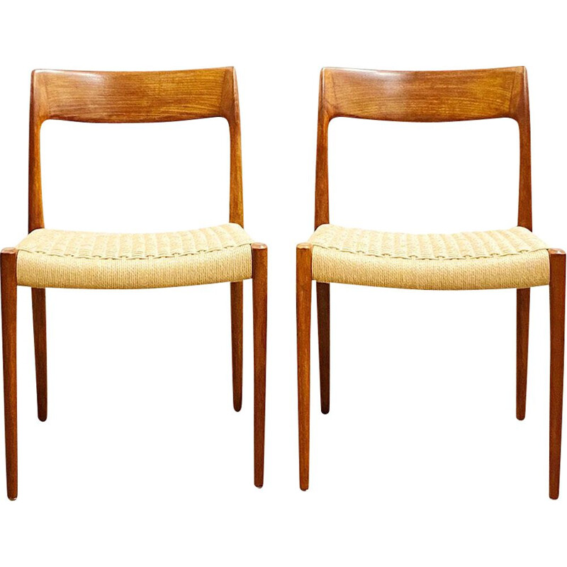 Pair of vintage teak chairs Model 77 by Niels O. Møller for J.L. Moller Denmark 1950s