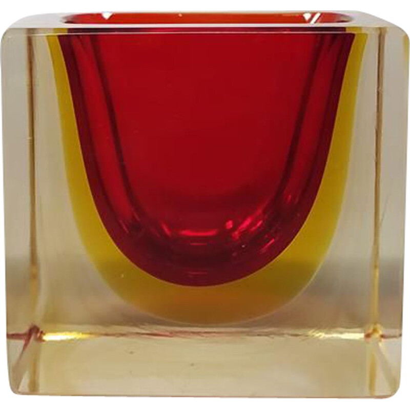 Bol rectangulaire vintage rouge et jaune ou attrape-tout par Flavio Poli pour Seguso 1970
