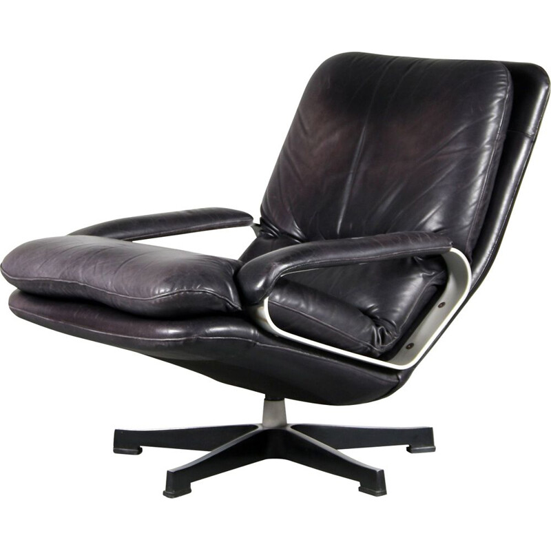 Vintage leather swivel armchair 1970s