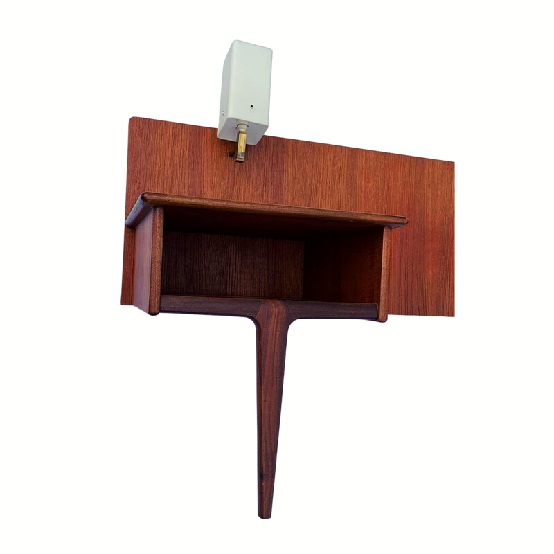 Vintage teak and afromosia headboard with bedside tables and lamps by A. Younger 1960s