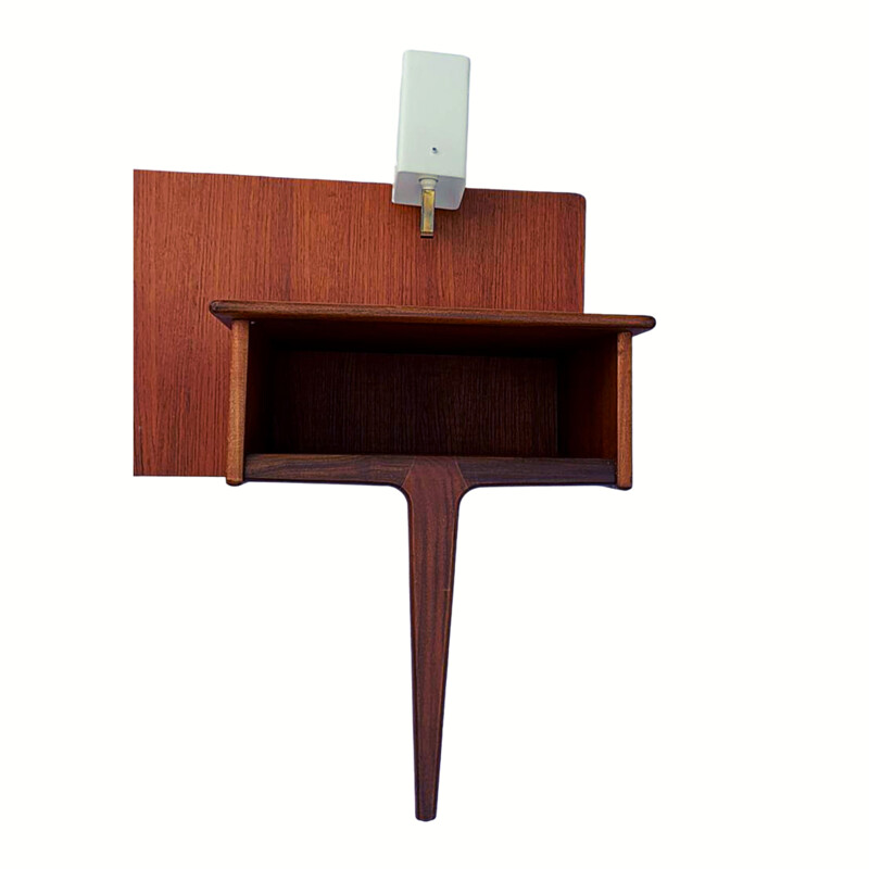 Vintage teak and afromosia headboard with bedside tables and lamps by A. Younger 1960s