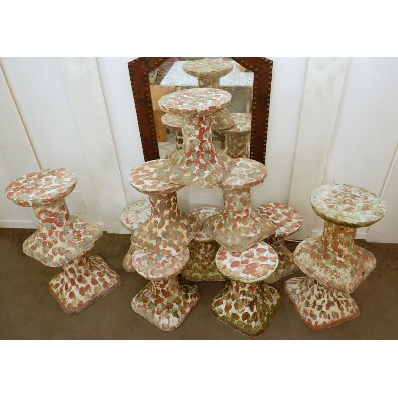 Set of 12 vintage stools from the zoological garden by Emile Taugourdeau 1960s