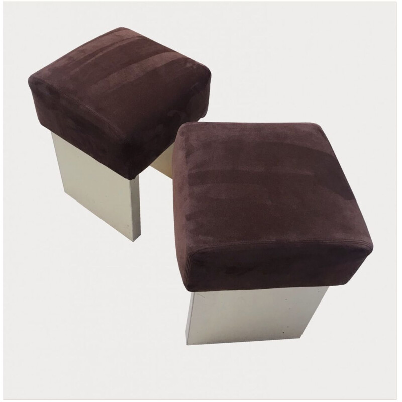 Pair of square vintage seats in chocolate calfskin 1970s