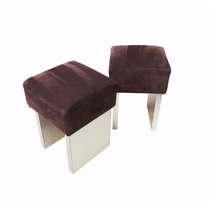 Pair of square vintage seats in chocolate calfskin 1970s