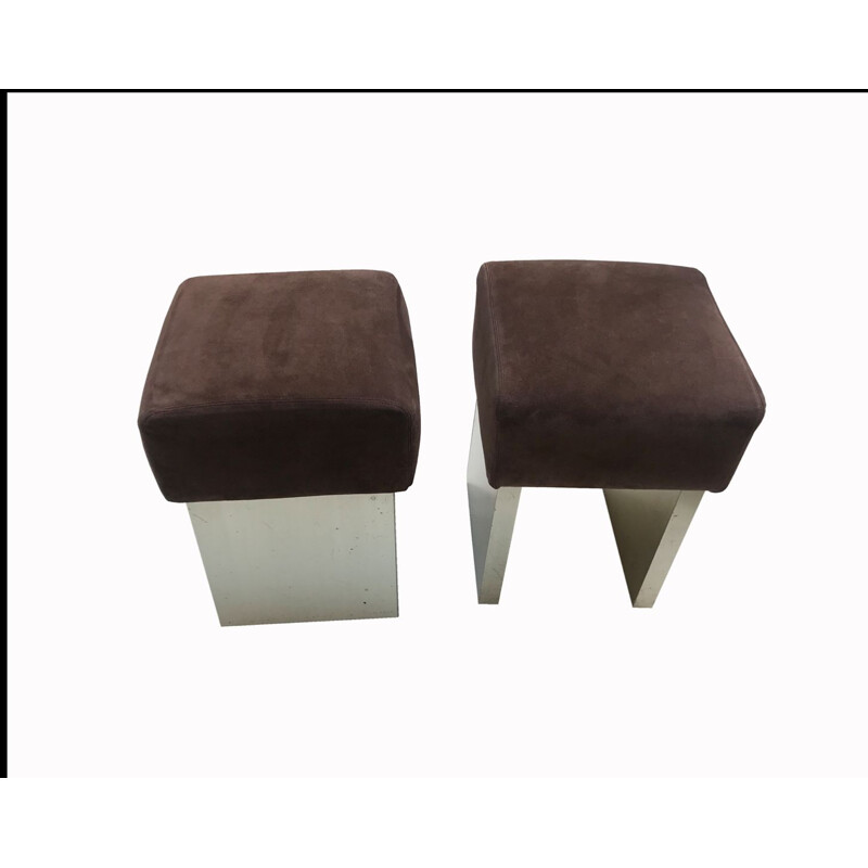 Ein Paar quadratische Vintage-Sitzmöbel aus Kalbsvelours in Schokoladenbraun 1970