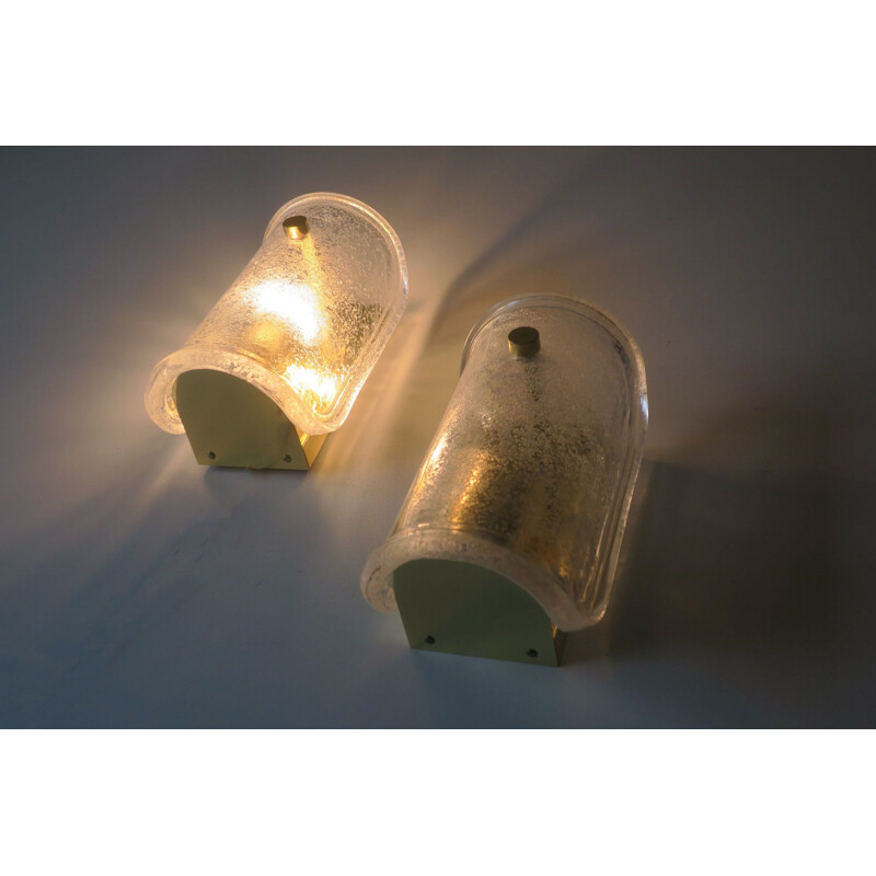 Pair of vintage Limburg sconces with melting glass and brass 1960s