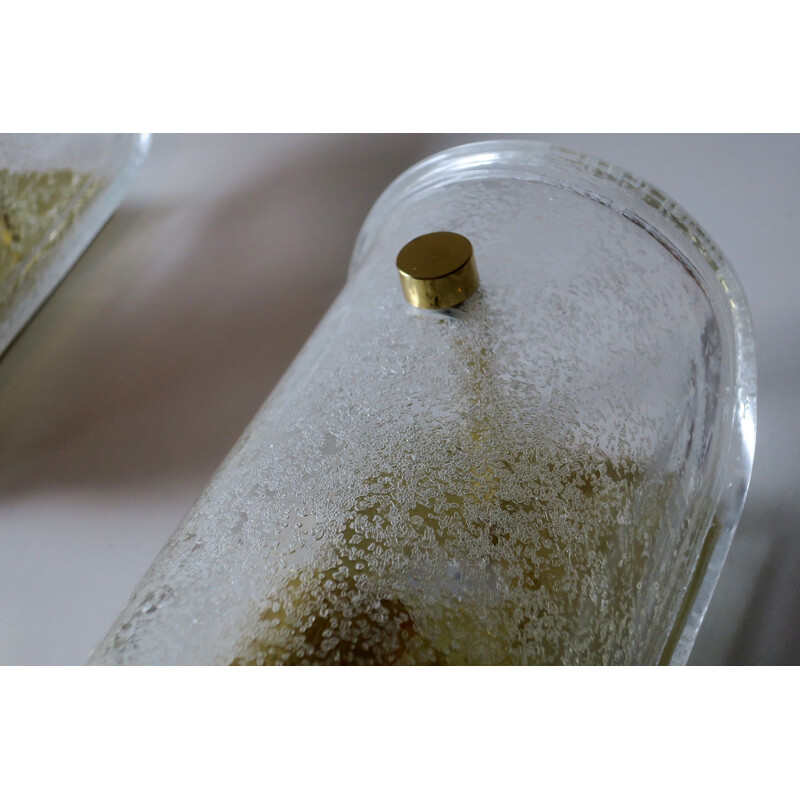 Paire d'appliques Limburg vintage en verre à glace fondante et laiton 1960