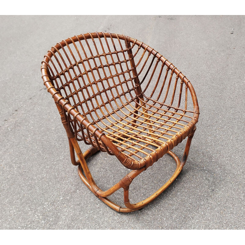 Vintage armchair in rattan by Tito Agnoli for Pierantonio Bonacina 1950