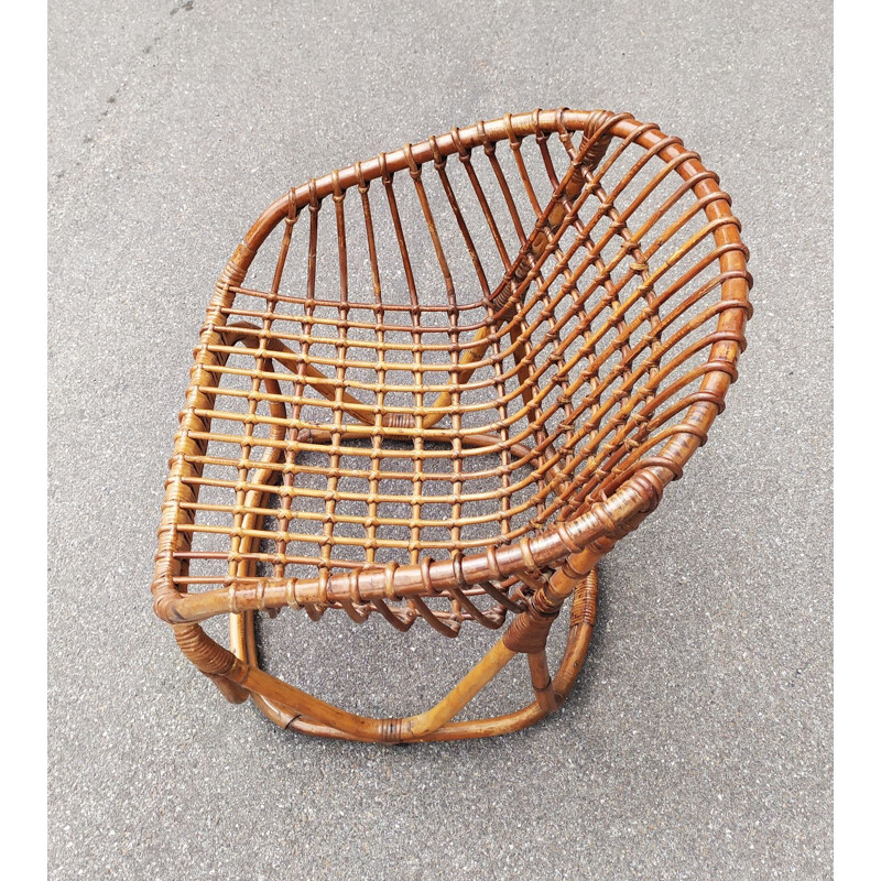 Vintage armchair in rattan by Tito Agnoli for Pierantonio Bonacina 1950