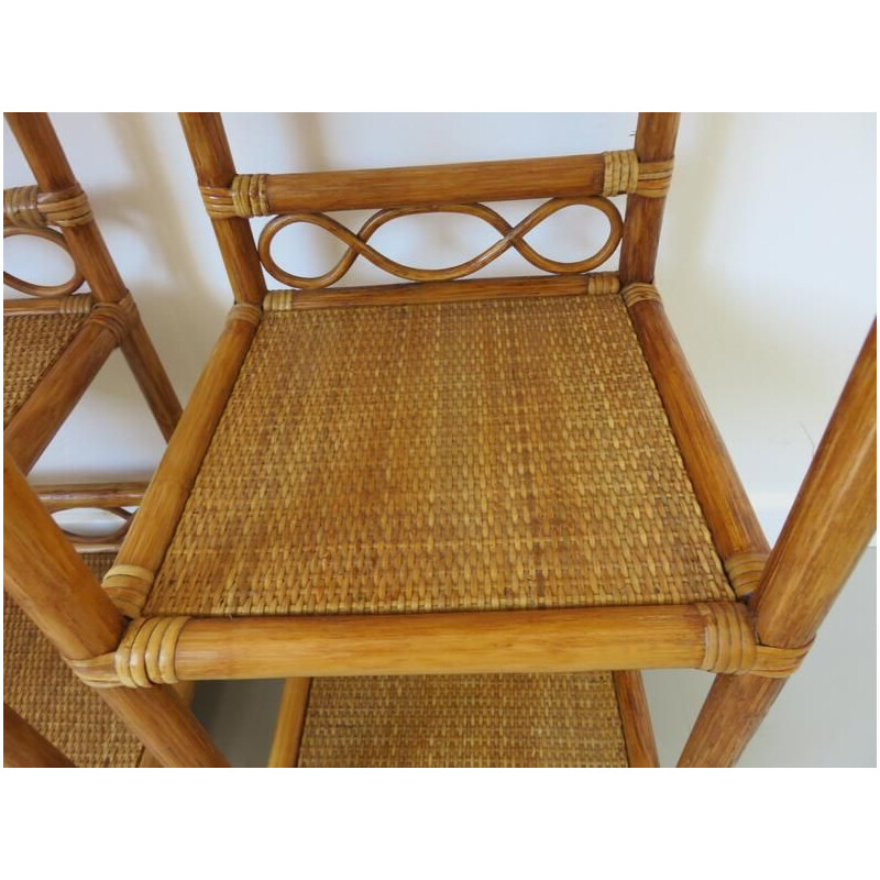 Pair of vintage bedside tables in rattan and bamboo 1980s