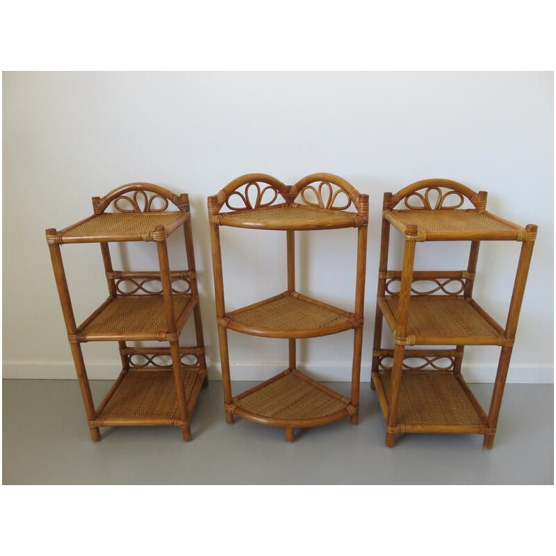 Pair of vintage bedside tables in rattan and bamboo 1980s