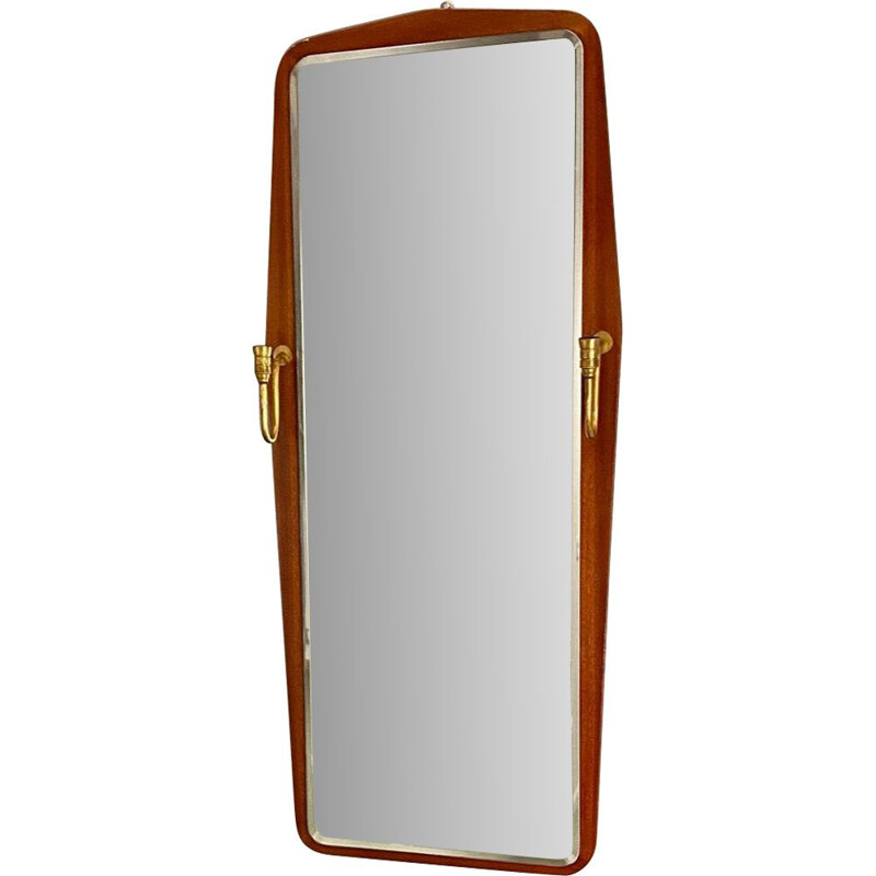 Scandinavian vintage mirror cut in a teak frame with lighting, 1960