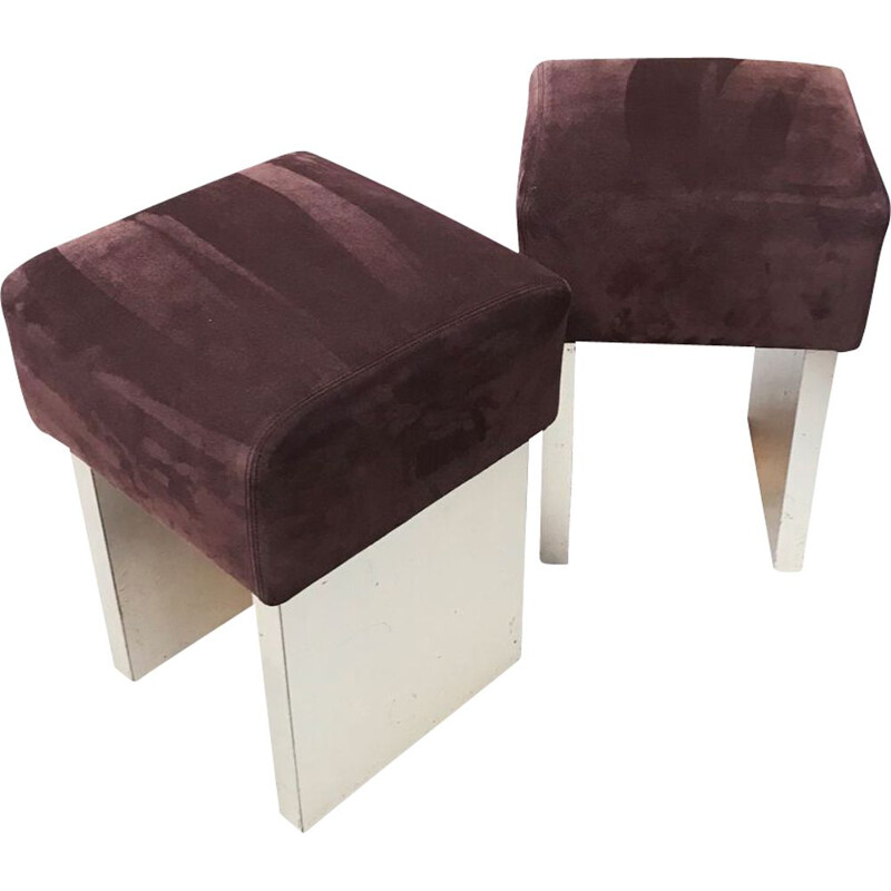 Pair of square vintage seats in chocolate calfskin 1970s