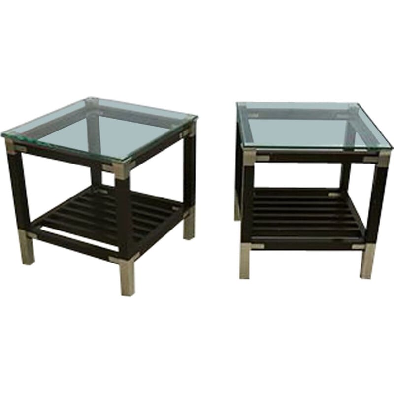 Pair of vintage glass side tables by Pierre Vandel France 1970s