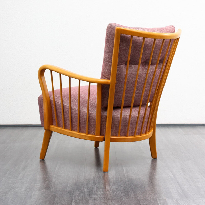 Armchair in rosequartz fabric and beech - 1950s