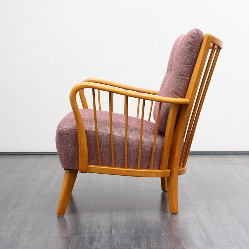 Fauteuil rose en tissu et en hêtre - 1950