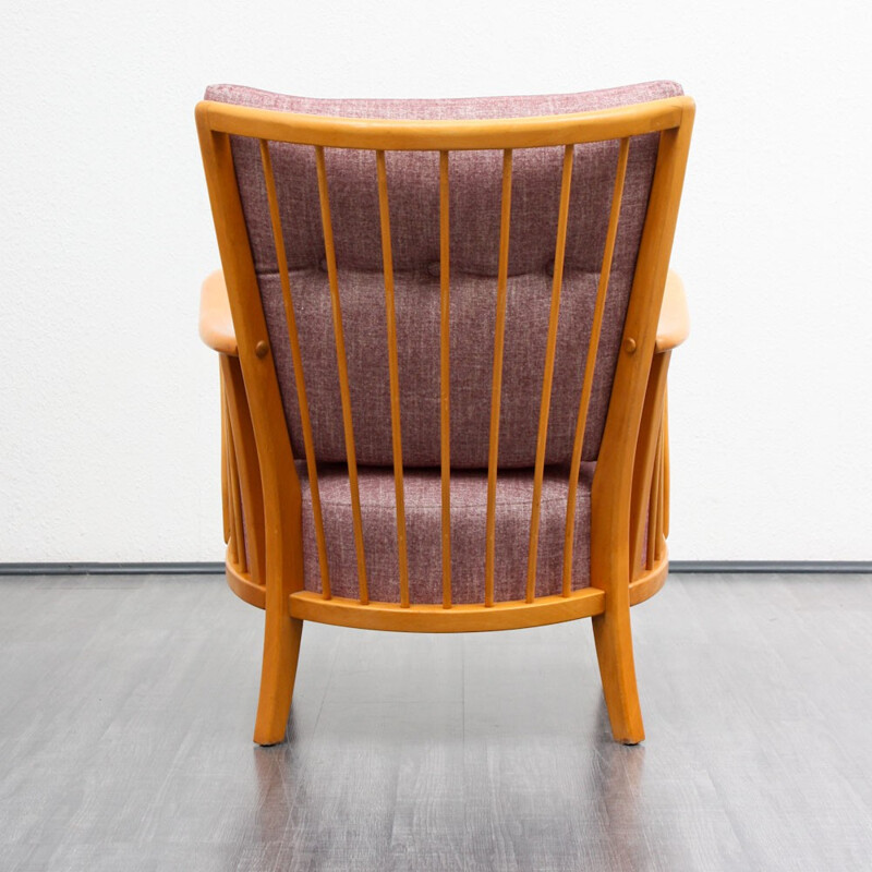 Fauteuil rose en tissu et en hêtre - 1950