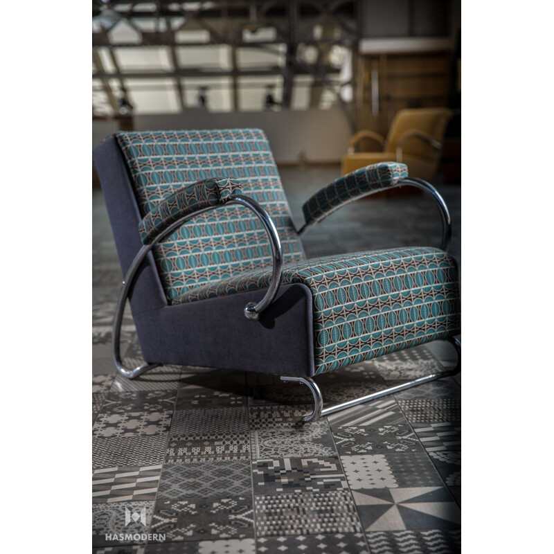 Pair of vintage armchairs in Backhausen fabric by Hynek Gottwald Czechoslovakia 1930s