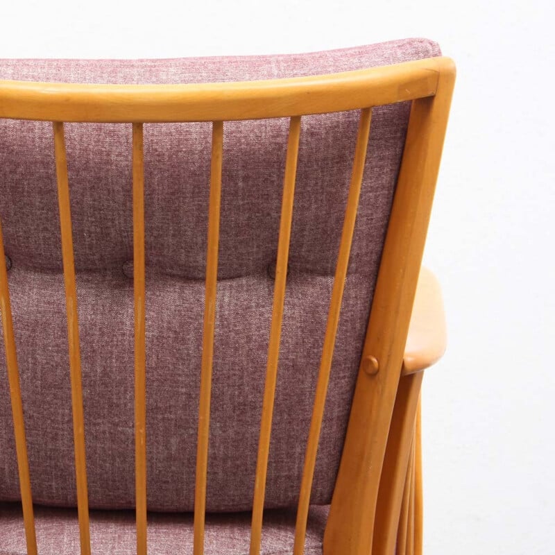 Armchair in rosequartz fabric and beech - 1950s
