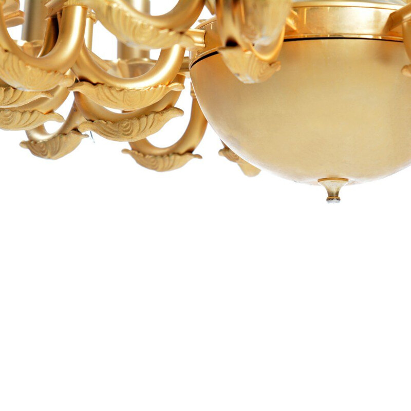 Candeliere orientale vintage a 24 luci, ottone, colore oro, Iran, anni '50