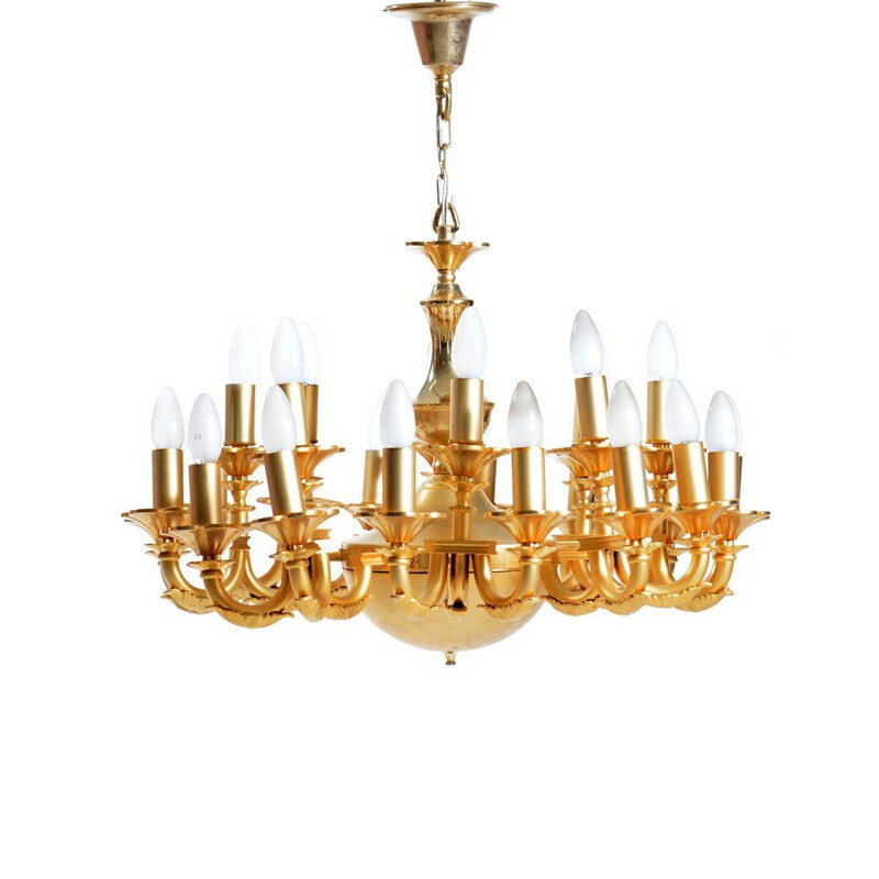 Mid century 24 light oriental chandelier, brass, gold color, Iran 1950s