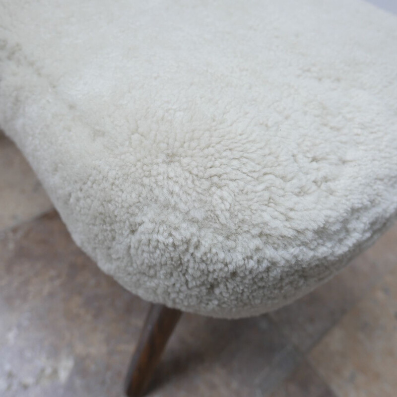 Vintage sheepskin pragh stool by Madsen and Schubell Denmark, 1940s