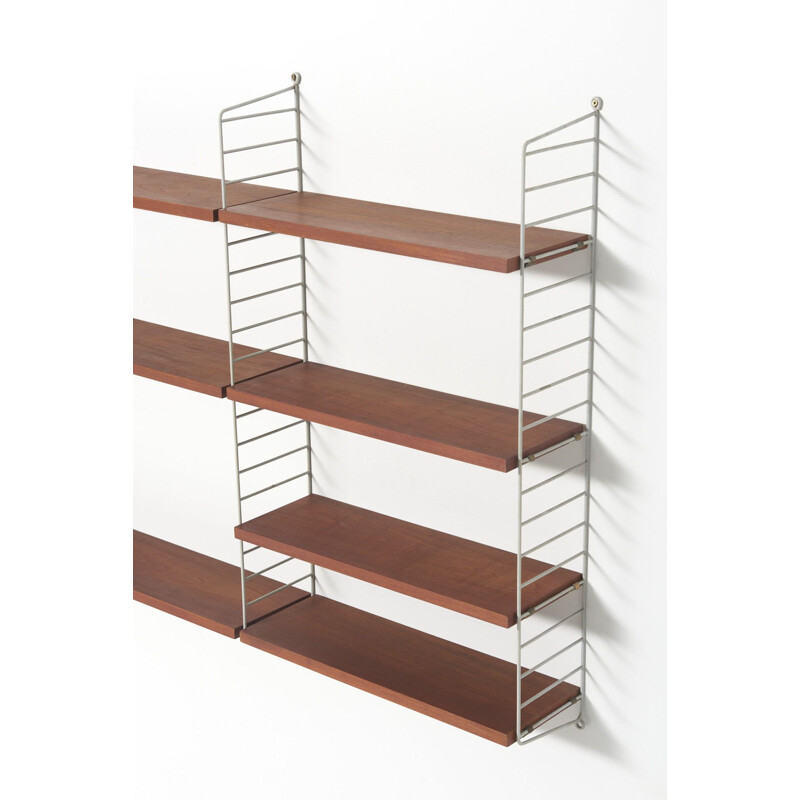 Mid century wall system in teak with 11 shelves By Nisse Strinning for String, Sweden 1950s