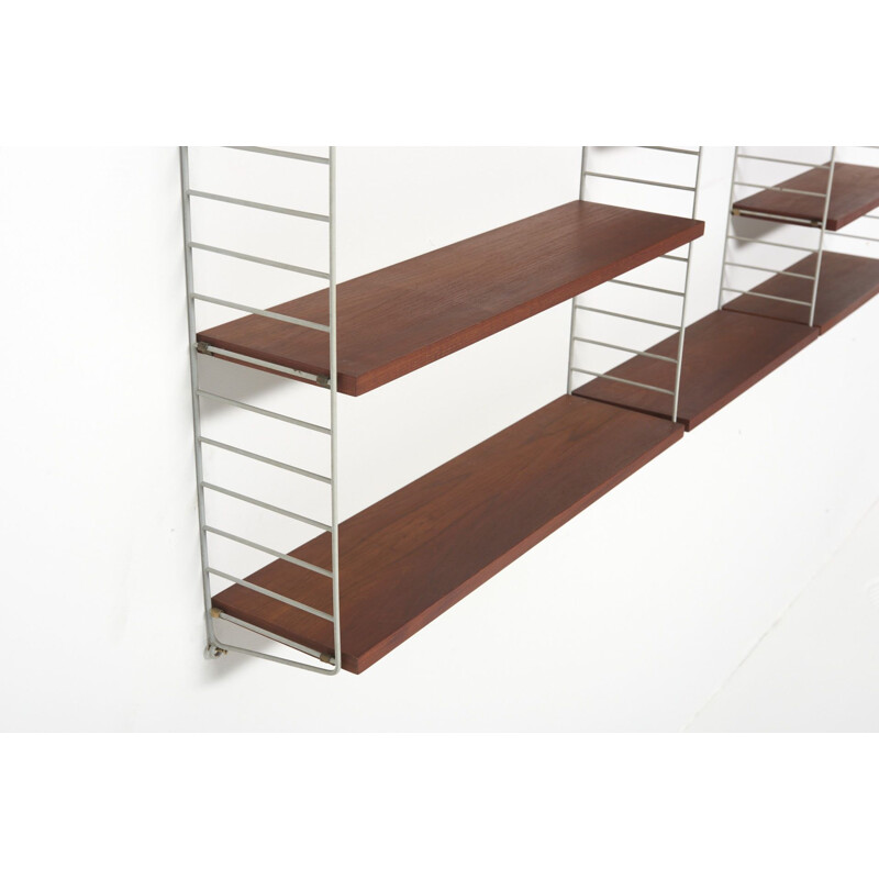 Mid century wall system in teak with 11 shelves By Nisse Strinning for String, Sweden 1950s